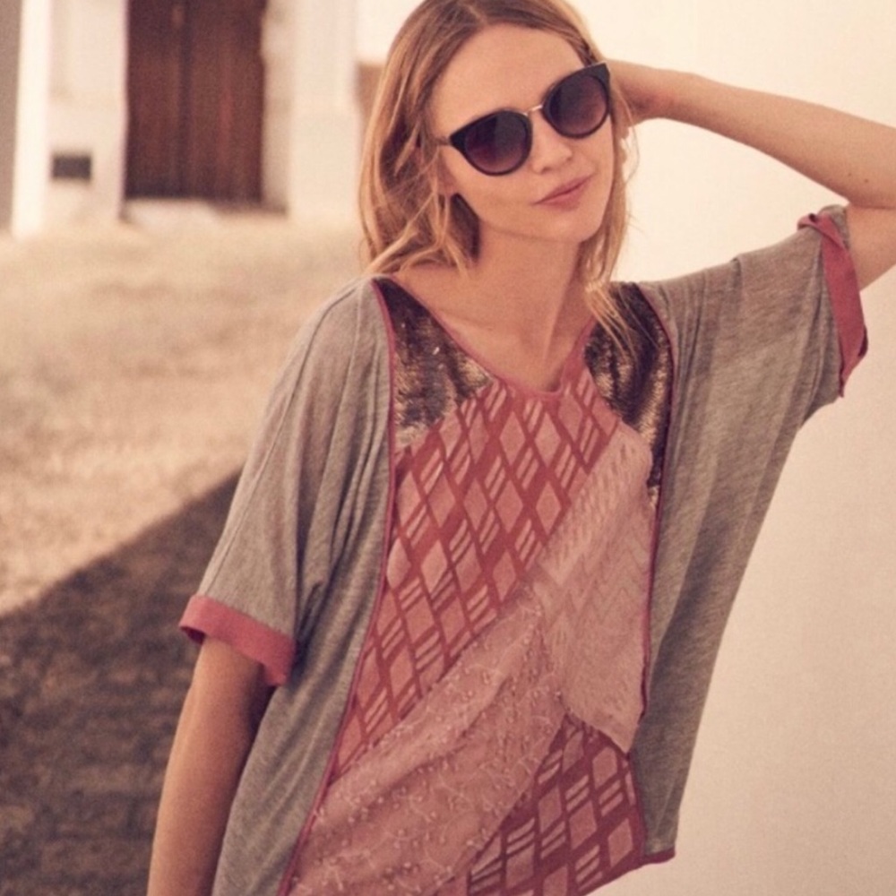 Anthropologie “Tiny” Velvet Patchwork Tee - Small